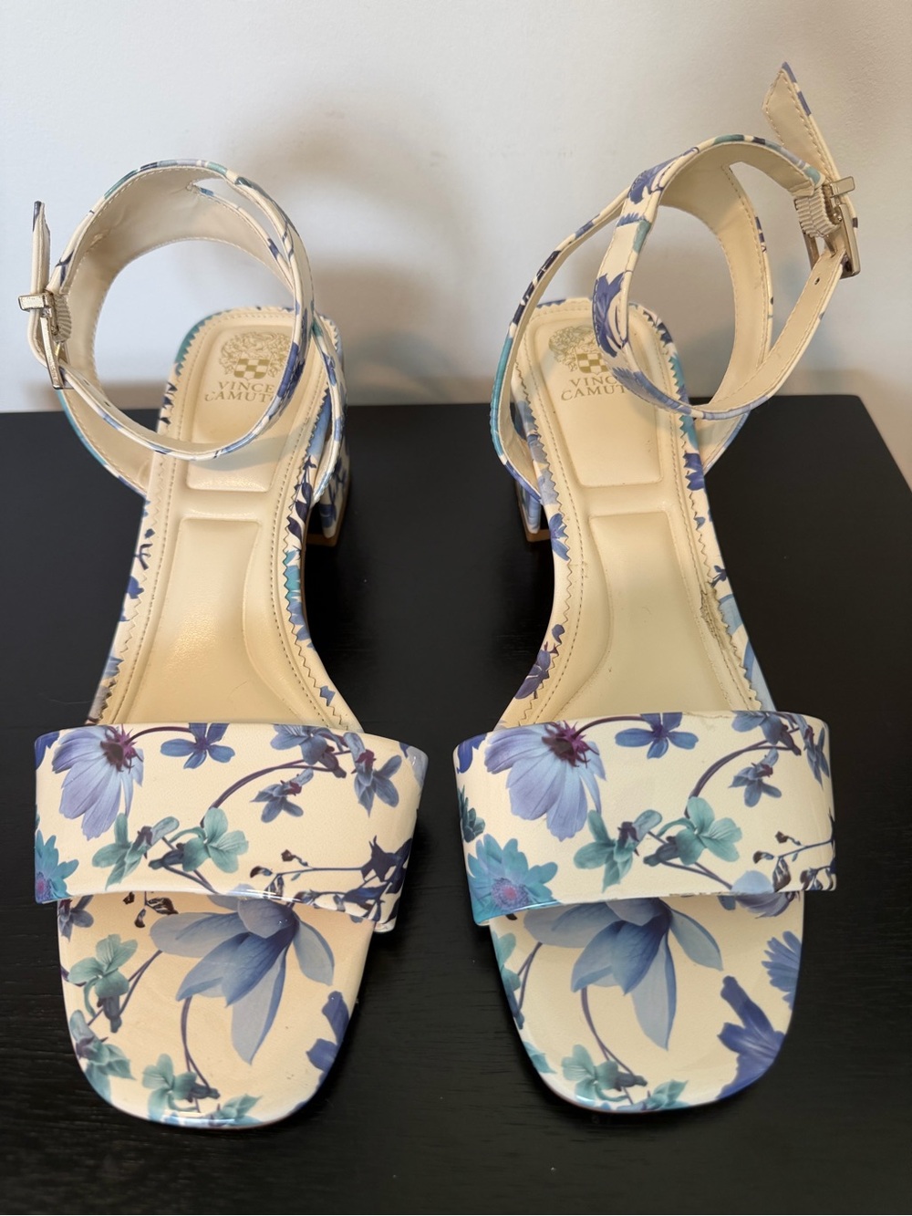 Vince Camuto Cream Floral Block-Heel Sandals